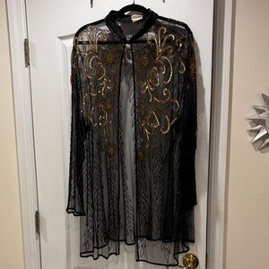 JAISGUMO LADIES Black Gold BEAD SEQUIN Sheer Jacket DUSTER-WOW!-1 SIZE